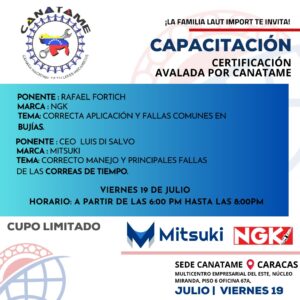 Lee más sobre el artículo CAPACITACIÓN NGK, MITSUKI, CANATAME